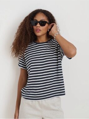 Alex Mill Garcon Striped Tee In Linen NVY/White Small